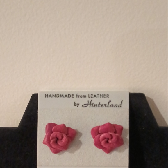 Handcrafted Leather Rose Earrings - Picture 5 of 16